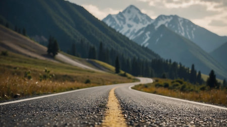 Asphalt road in the mountains. Beautiful landscape of the mountains.の素材