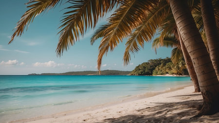 Beautiful tropical beach with coconut palm tree at Seychellesの素材
