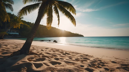 Beautiful tropical beach with coconut palm tree and sand - Vintage Filterの素材