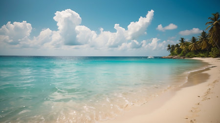 Beautiful tropical beach with white sand, turquoise water and blue skyの素材