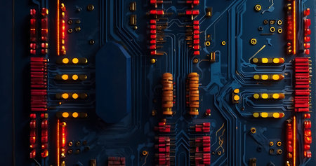 Electronic circuit board close-up. Technology and electronics background.の素材