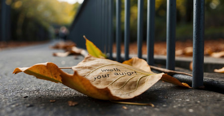 Autumn leaves on the background of a metal fence in the parkの素材