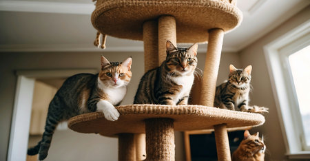 White cat with blue eyes and a book lying on the bed.の素材