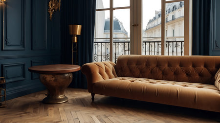 Interior of classic living room with sofa and armchair. 3d renderの素材