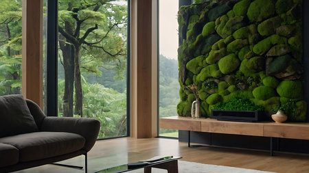 modern living room interior design, living room with sofa and green plantsの素材