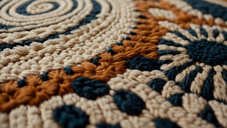 Handmade knitted pattern. Close-up. Selective focus.の素材