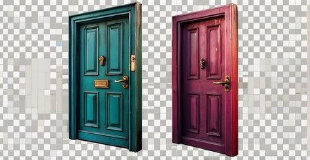 Realistic 3d Detailed Closed Wooden Door Set. Vector illustrationの素材