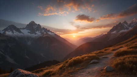 Sunset in Cordillera Huayhuash, Peru, South Americaの素材