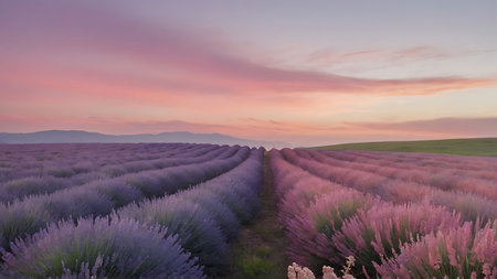 Lavender field at sunrise in Provence, France.の素材