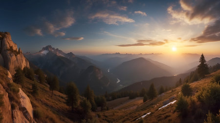 Sunset in the Dolomites, Italy. Panoramic viewの素材