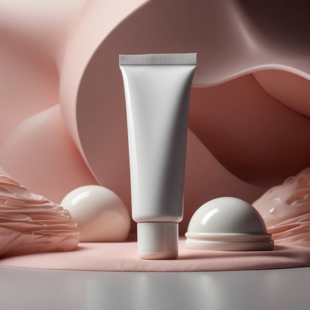 3d render of cosmetic cream tube with skin care product on pink backgroundの素材