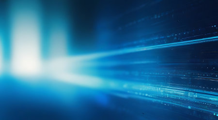 Abstract blue background with glowing lines and lights. 3d rendering.の素材