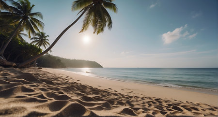 Tropical beach with coconut palm trees and sand dunes.の素材