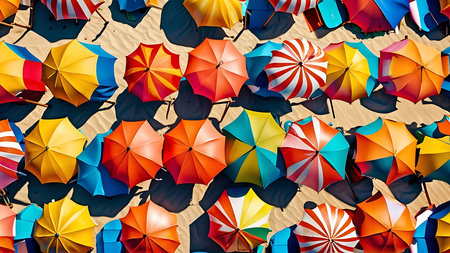 Colorful umbrellas on the beach. Seamless patternの素材