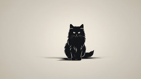 Cute black cat sitting on a white background. Vector illustration.の素材