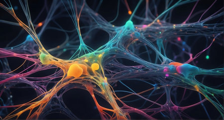 3D Illustration of a neuron cell with neurons and nervous systemの素材