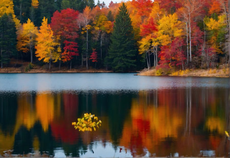 Autumn colors reflected in the lake. Colorful autumn landscape.の素材