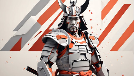 Cyborg warrior with armor and helmet on the background of the road.の素材