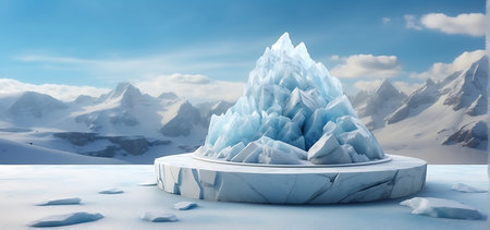 3d rendering of iceberg and blue sky in the background with copy spaceの素材