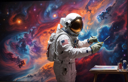 Astronaut in space against the background of the outer space.の素材