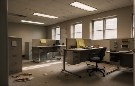 Abandoned office interior with no people. 3D Renderingの素材