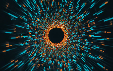 3d rendering of abstract particles in space with depth of field and bokeh effect.の素材