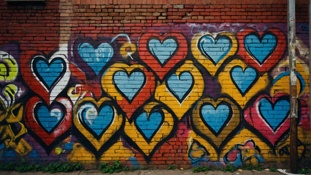 Graffiti painted on a brick wall in the shape of a heartの素材