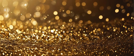 golden glitter vintage lights background. gold and black. de focusedの素材
