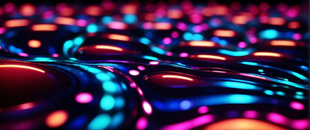 Abstract 3d rendering of multicolored glowing particles. Futuristic background with bokeh effect.の素材