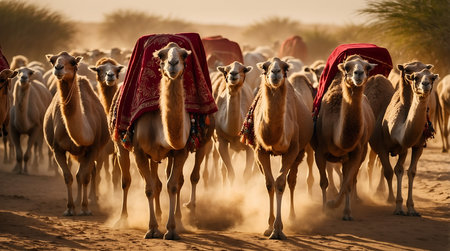 Camels in the desert of Morocco, Africa. Camels in the desertの素材