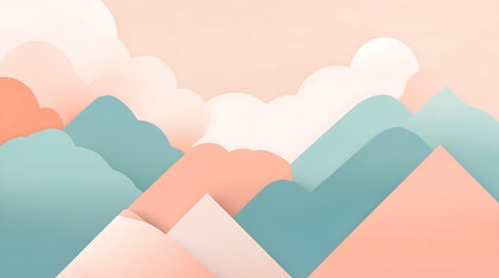 Paper art landscape with clouds in pastel colors. Vector illustration.の素材