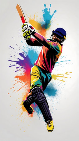 Cricket player in action, vector illustration. Sport poster.の素材
