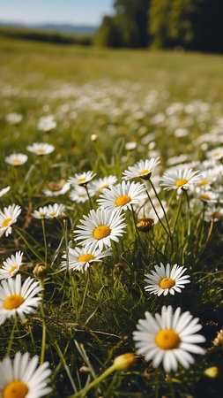 White daisies on a meadow. Chamomile fieldの素材