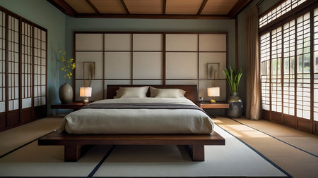 Interior of japanese style bedroom. 3D rendering.の素材