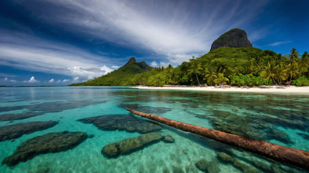Panorama of a tropical beach on the seychelles islandsの素材
