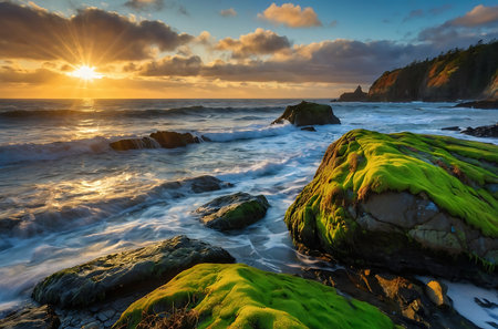 Beautiful sunset on the Atlantic Ocean in Tenerife, Canary Islands, Spainの素材