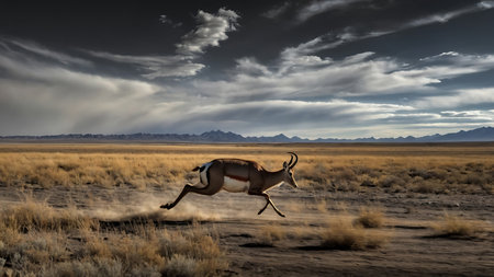 Springbok running in the savannah of Namibia, Africaの素材