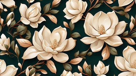 Seamless pattern with white magnolia flowers. Vector illustration.の素材