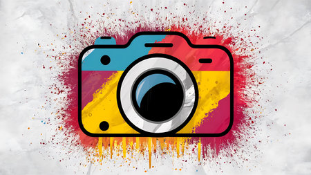 National flag of Spain with a camera on grunge background. Vector illustration.の素材