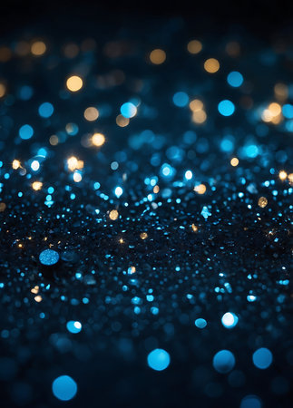 glitter vintage lights background. blue and gold. de-focusedの素材
