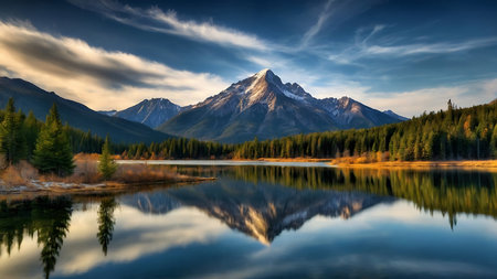 Mountains reflected in the lake. Jasper National Park, Alberta, Canadaの素材
