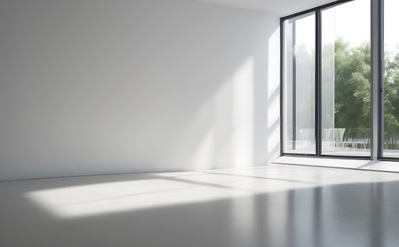 White empty room interior with large window. 3d rendering mock upの素材