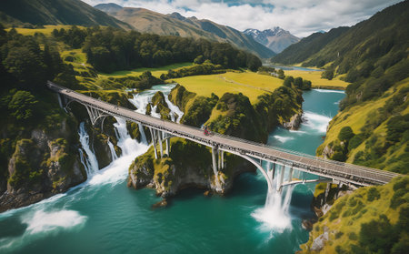 Aerial view of the Glenfinnan Bridge in New Zealandの素材