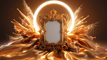 golden frame 3d rendering, golden background, golden luxury backgroundの素材