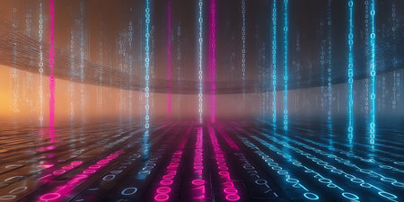 Digital binary code on a dark background. 3d rendering toned imageの素材