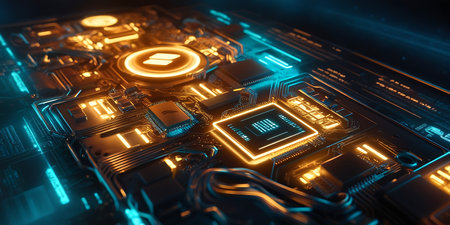 3D rendering of abstract background with circuit board. High tech conceptの素材