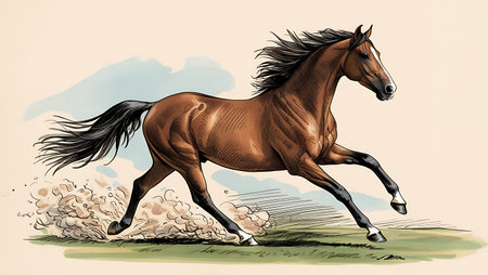 Horse running on the field. Vector illustration of a horse.の素材