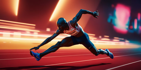 Athlete running on a track and field. 3D renderingの素材