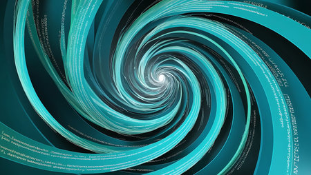 abstract 3d illustration of digital technology background with blue spiralsの素材