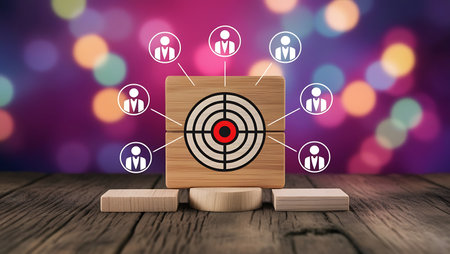 Wooden target with business people icon over bokeh background, leadership conceptの素材